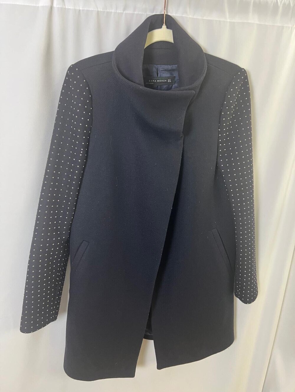 Zara Woman Black Studded Sleeve Coat Medium Elegant